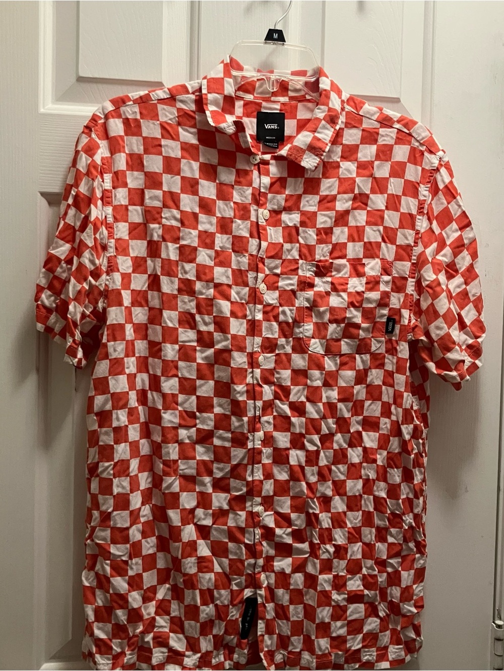 Vans Men’s Vibrant Orange And White Checkered Board Shirt Medium